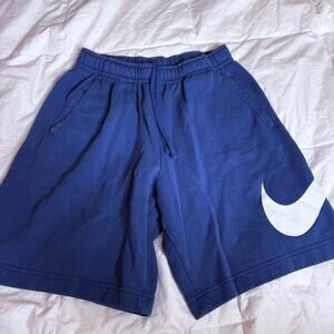 NIKE Club Fleece Shorts Blue White Swoosh Graphic Mens Small Streetwear Drippy